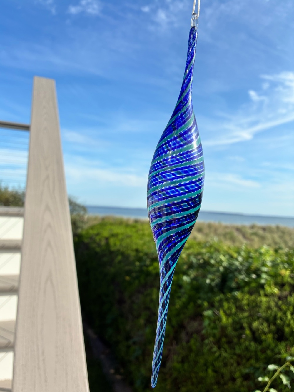 Hand Blown Art Glass Icicle Ornament Suncatcher Ocean Blue Teal Green Swirl